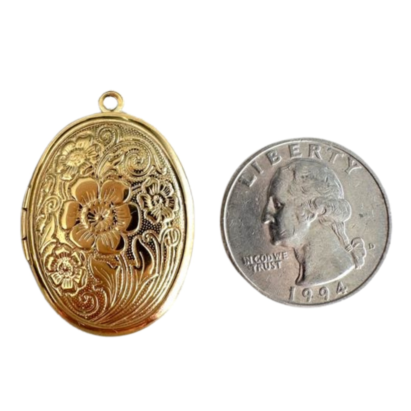 Gold Engraved Oval Locket