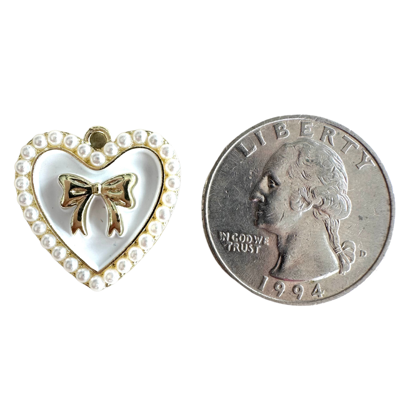 Heart Shaped Bow Charm with Pearl Detail