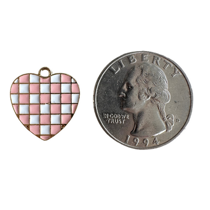 Checkered White & Pink Heart Charm