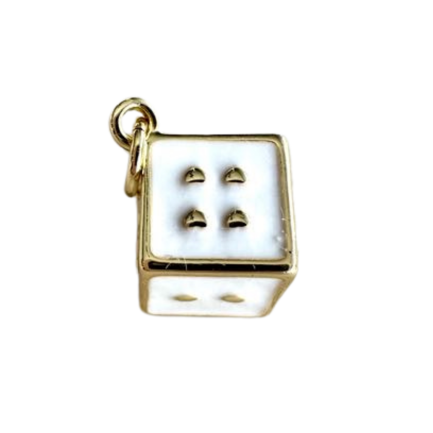 3D White & Gold Dice Charm