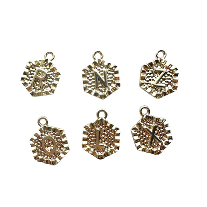 Gold Hexagon Initial Charm