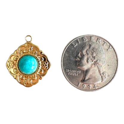 Turquoise Gemstone Gold Charm