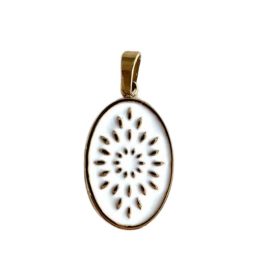 White & Gold Oval Flower Charm